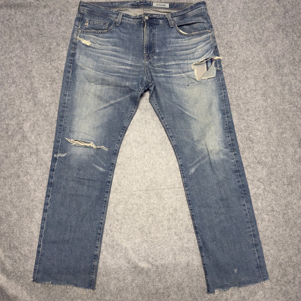 AG Adriano Goldschmied AG-ED Denim Distressed Straight Jeans Blue Mens 38 USA